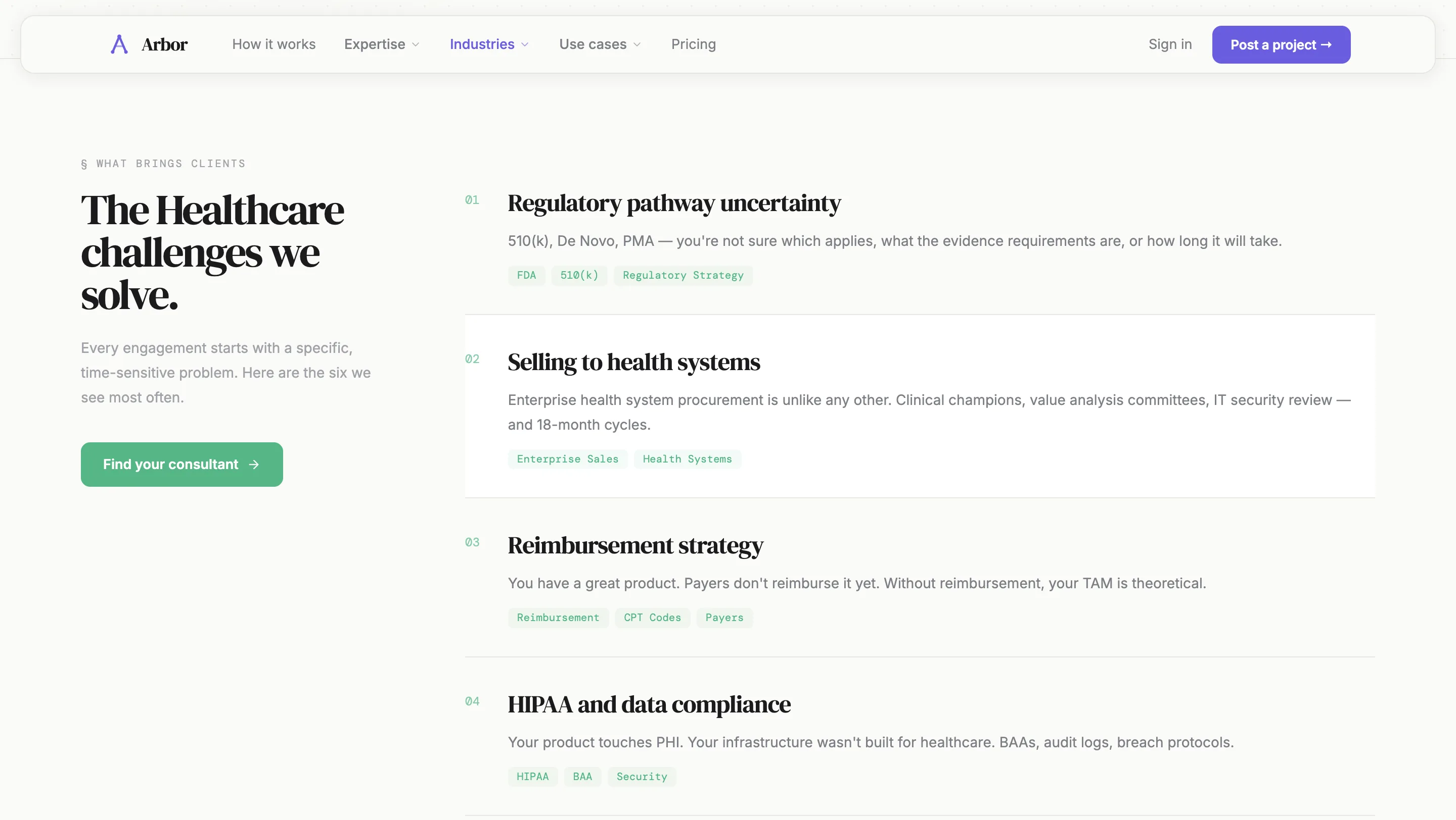Arbor expertise landing page for M and A advisory
