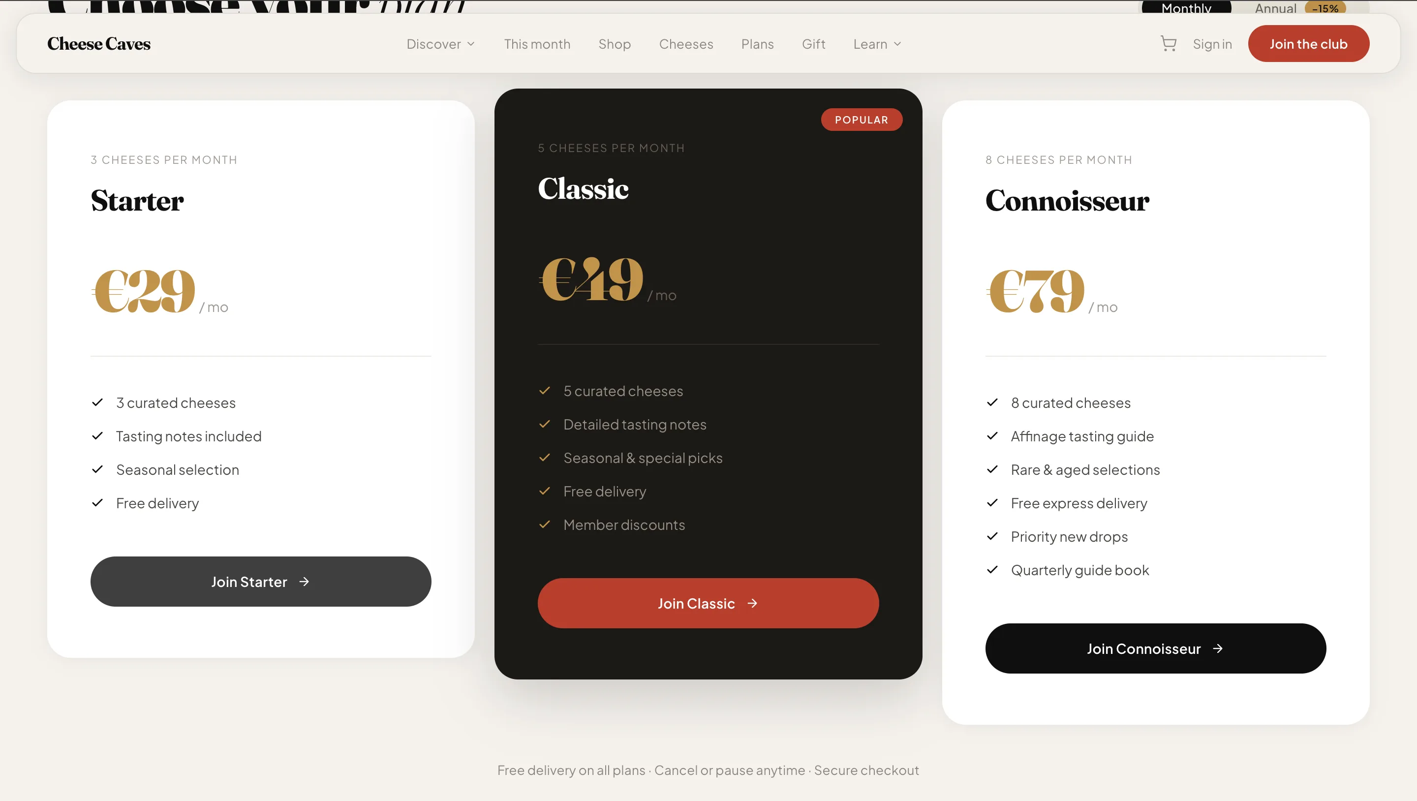 Cheese Caves order confirmation screen