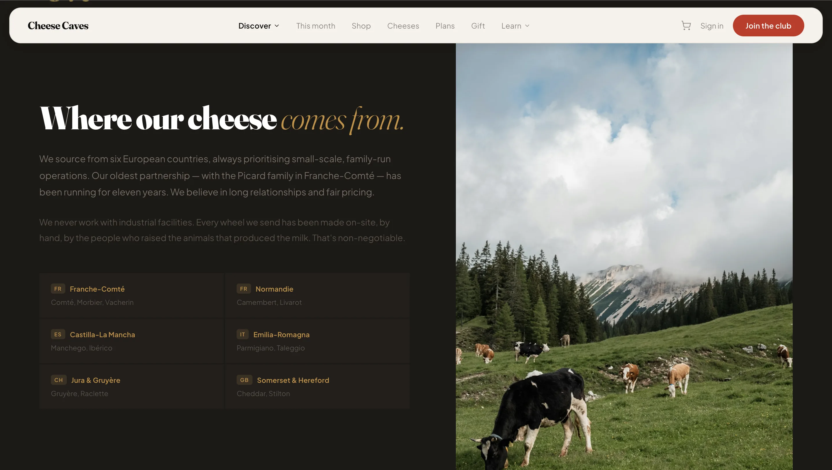 Cheese Caves product detail page with ratings and tasting notes