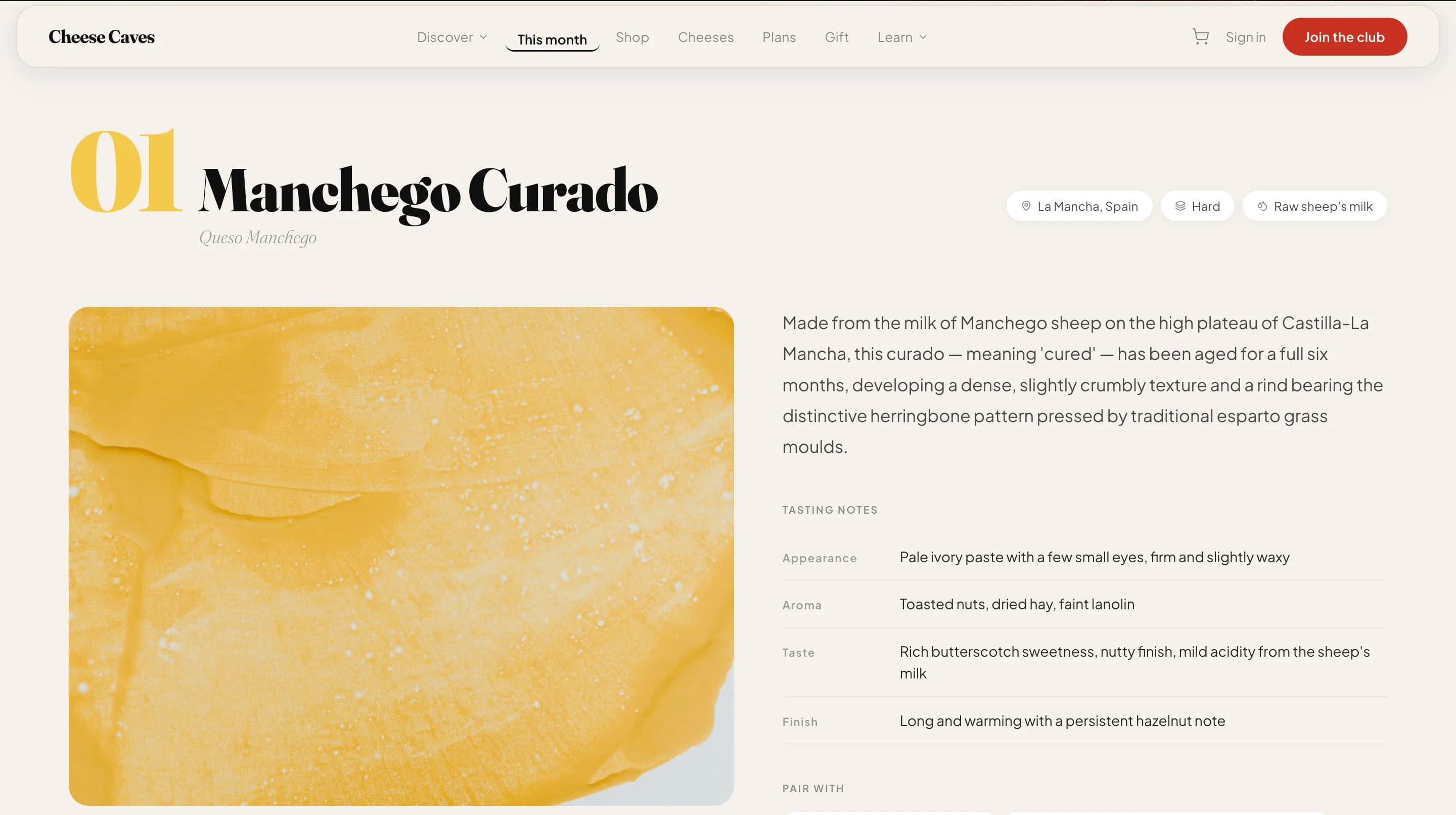 Cheese Caves sustainability content section