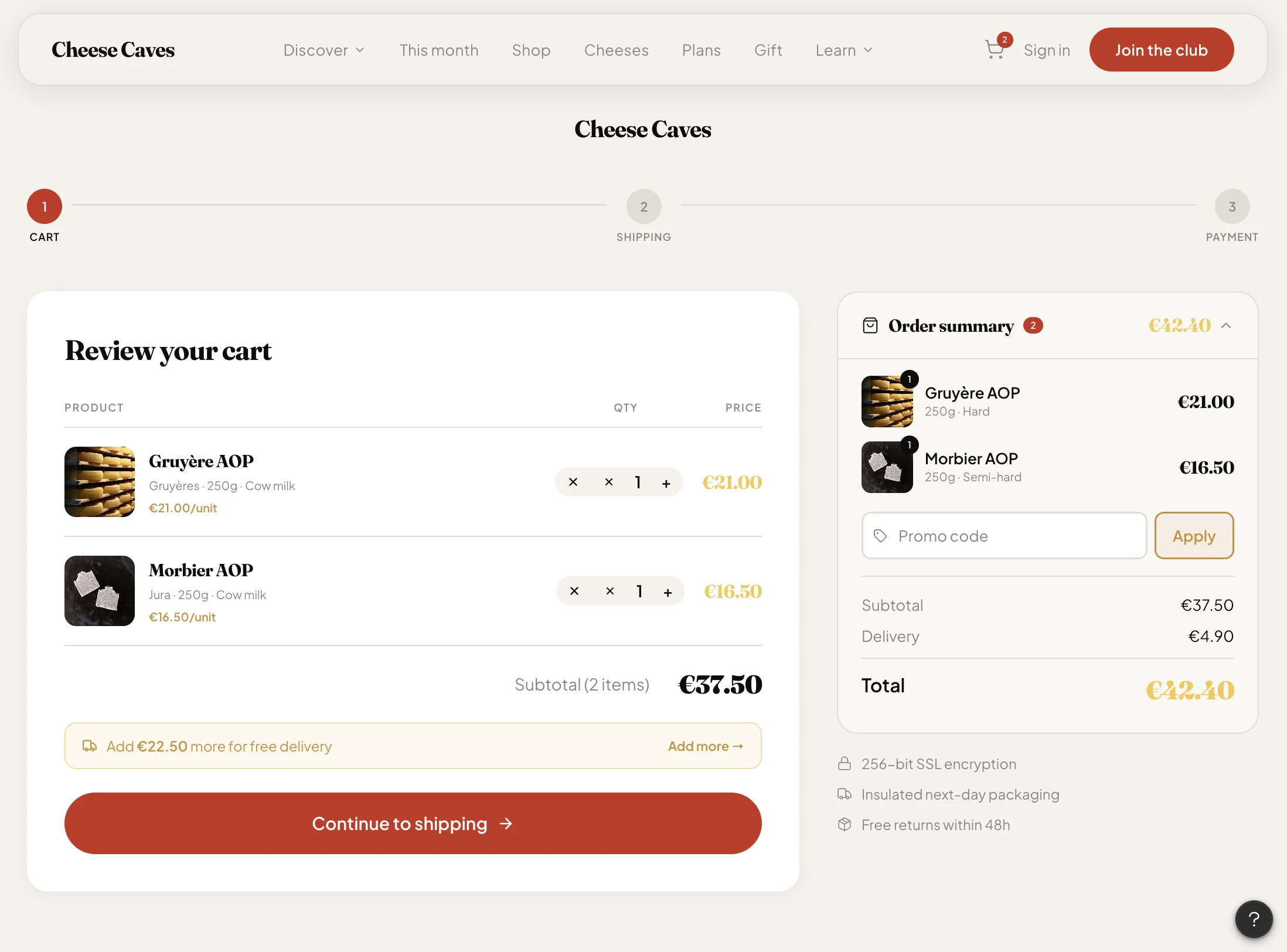 Cheese Caves mobile account flow