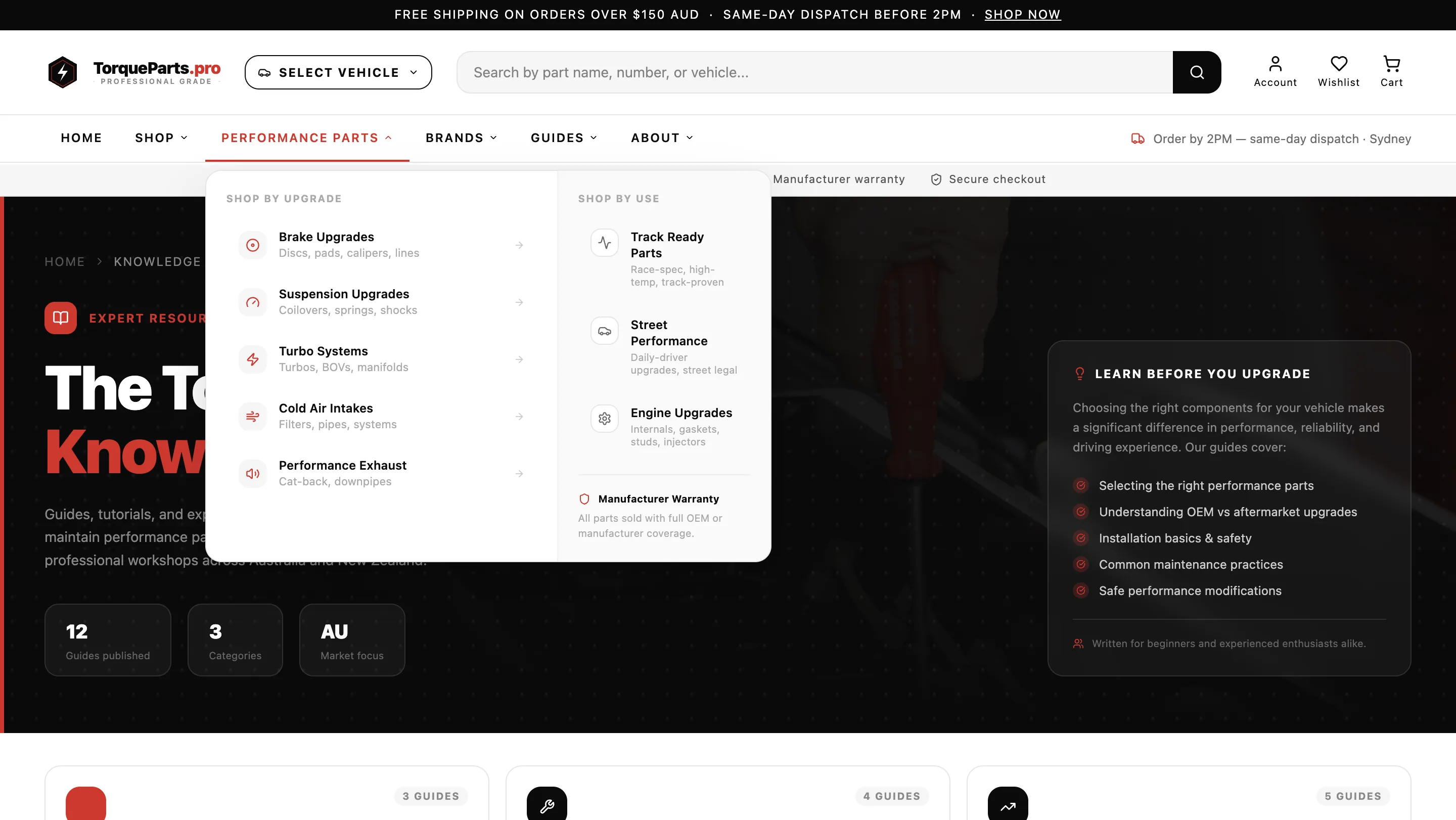 TorqueParts.pro editorial landing page with brand storytelling