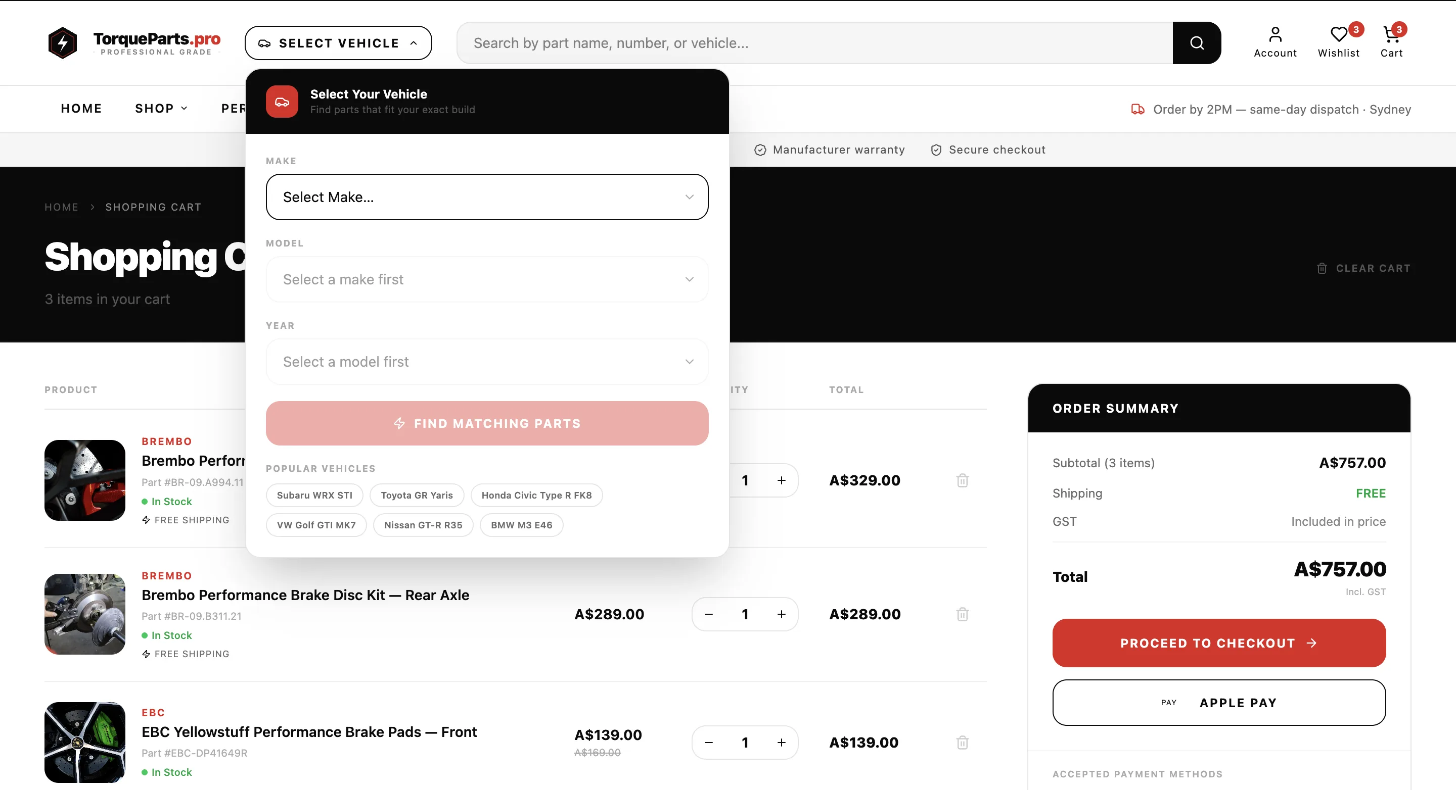 TorqueParts.pro account and order management interface