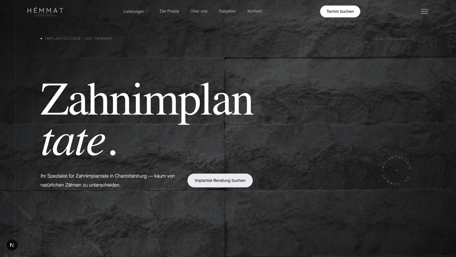 Bio-aesthetic service section with dark trust-oriented design