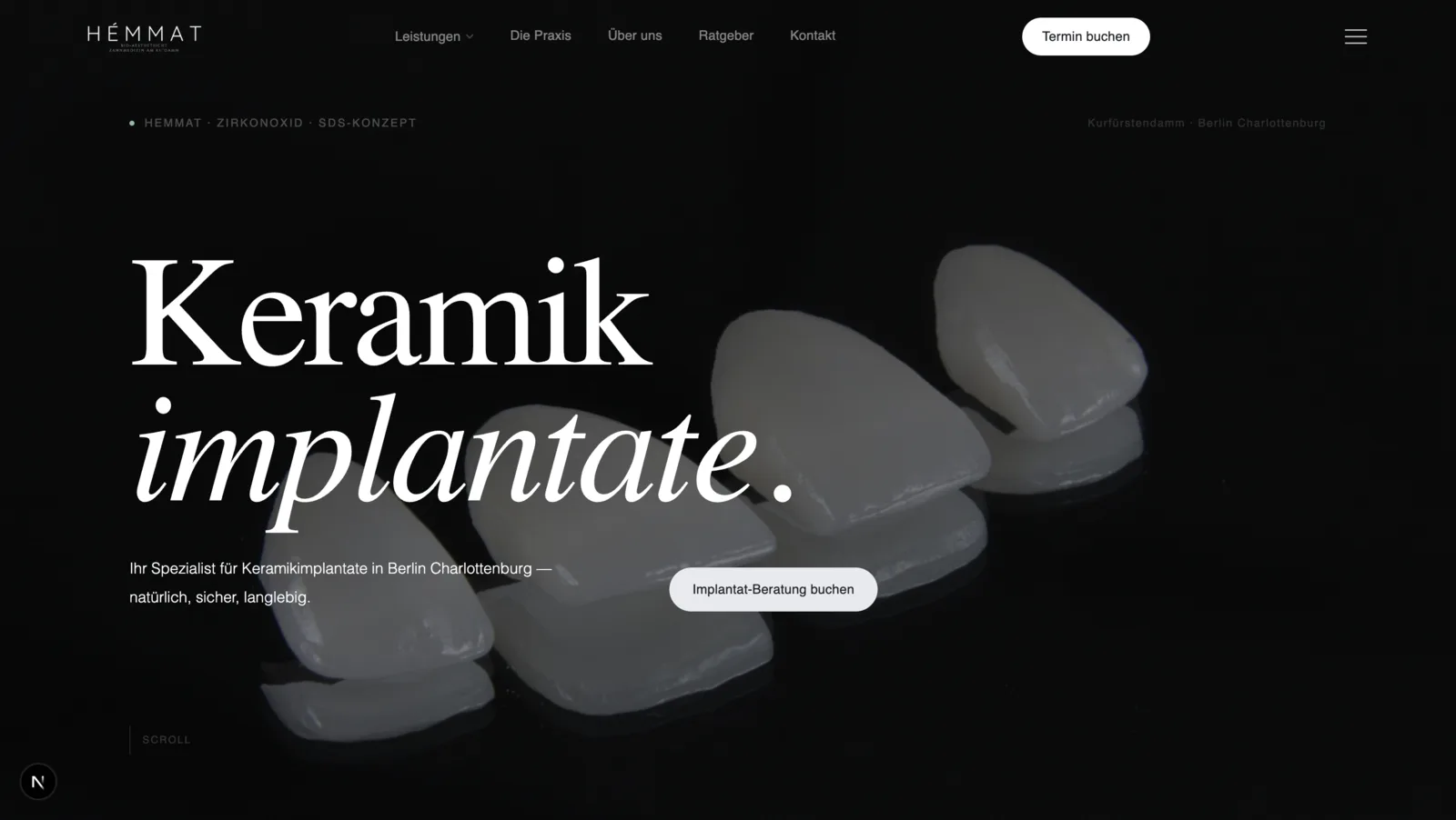 Dental service overview with strong visual hierarchy