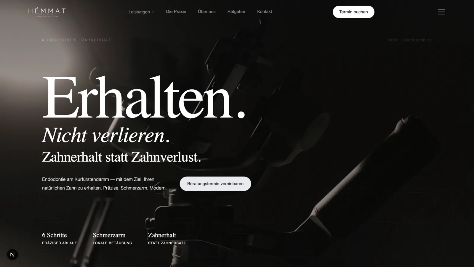 Medical landing screen for premium private practice positioning