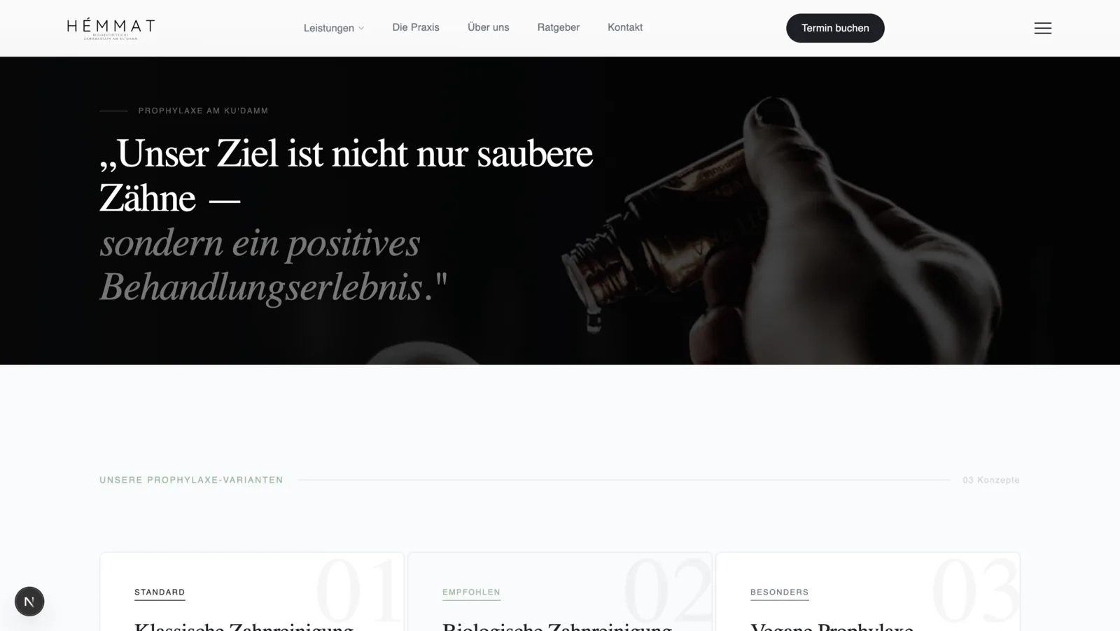 Private clinic service page with high-trust user interface