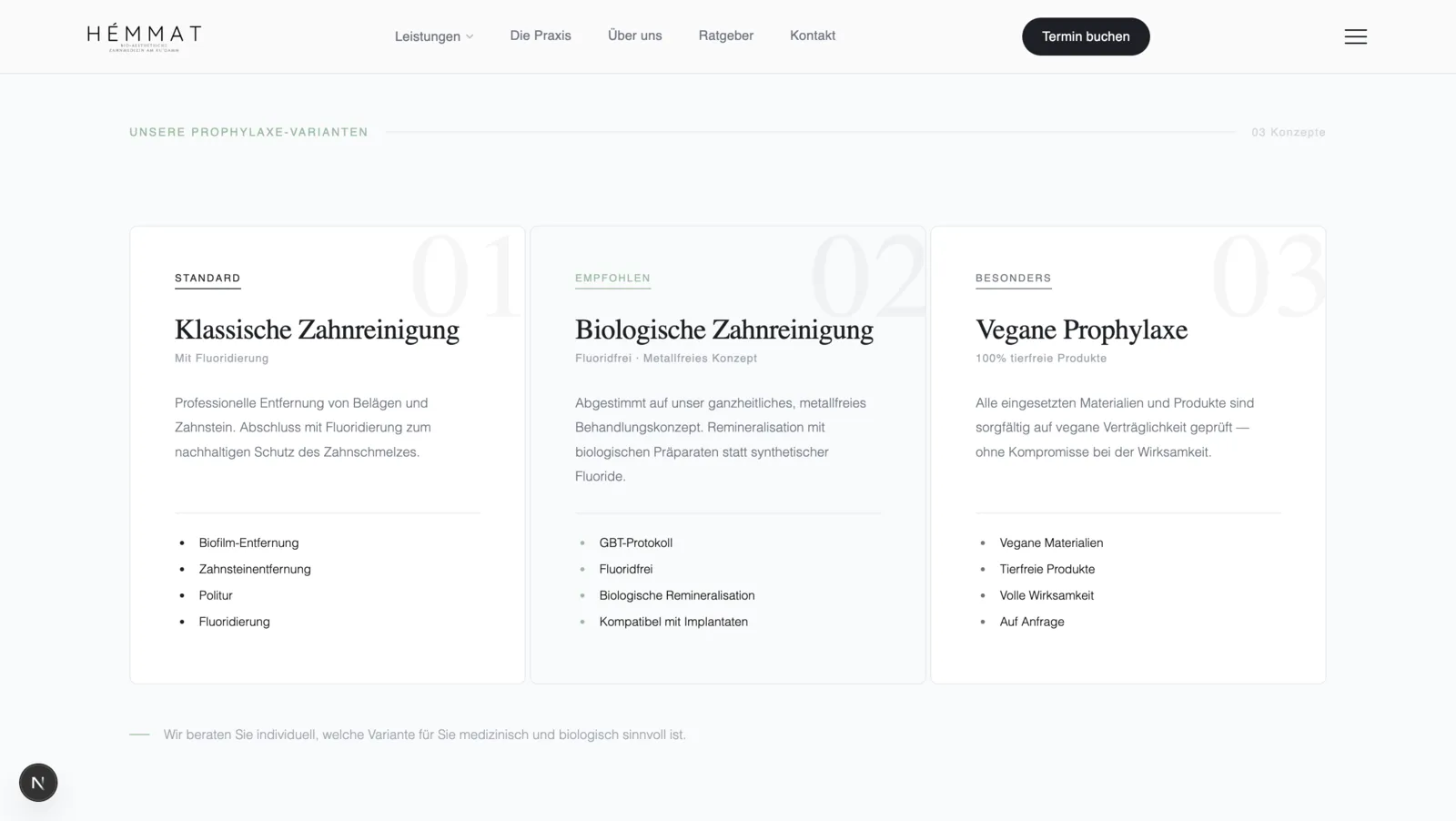 Dental website screen highlighting procedure details