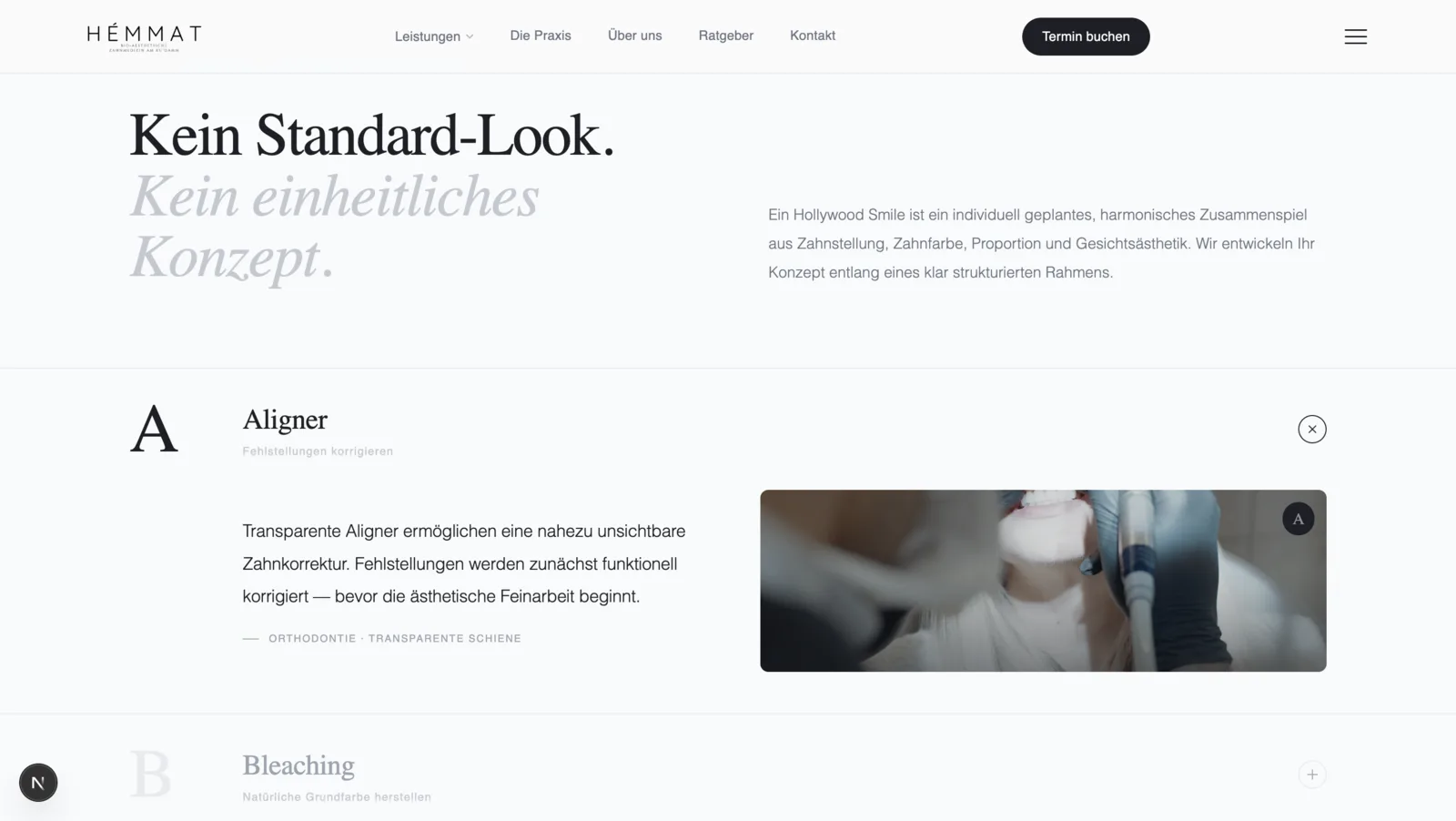 Dental service screen with visual hierarchy and clarity