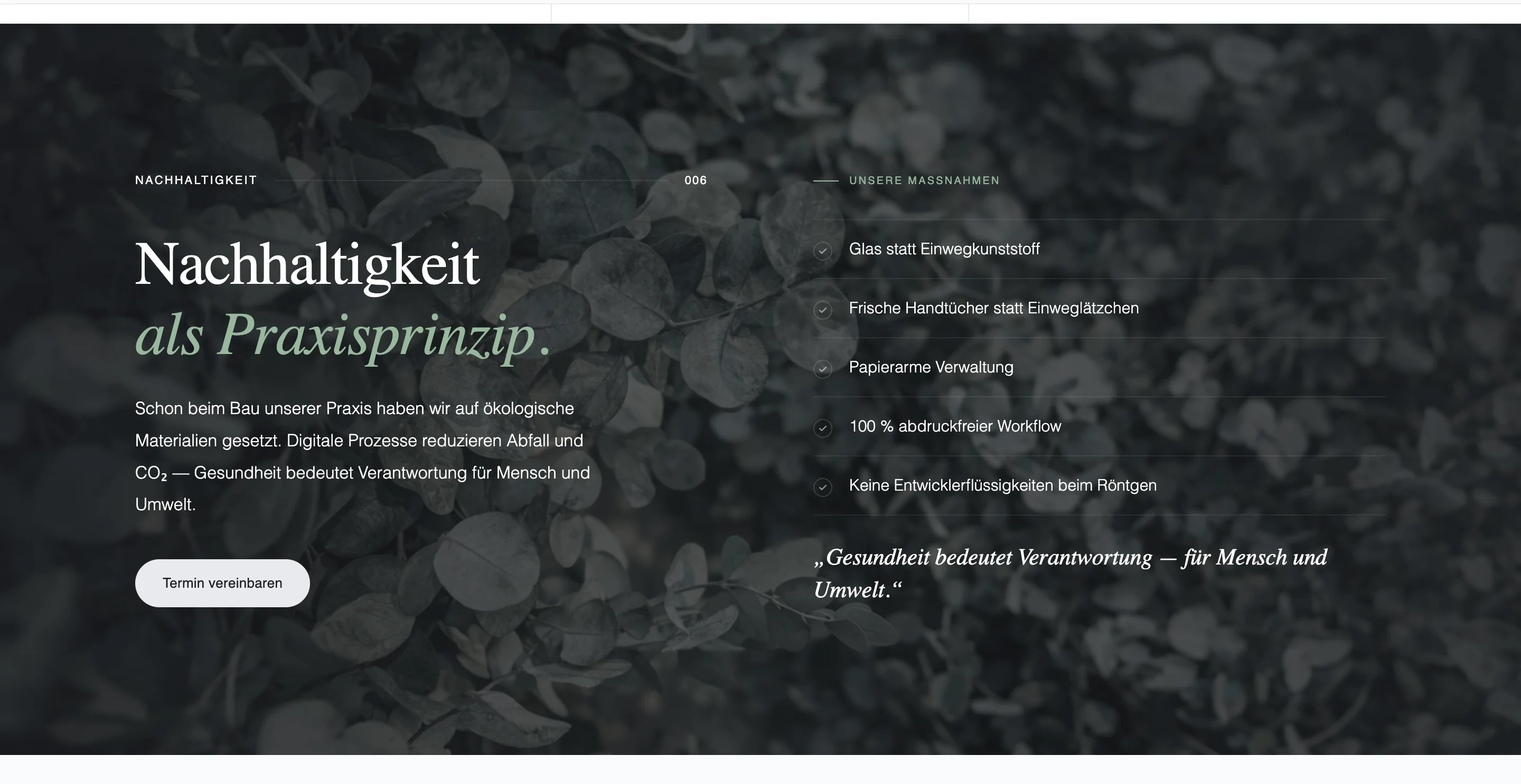 Service-Seite fuer bio-aesthetische Zahnmedizin mit hochwertigem visuellen System