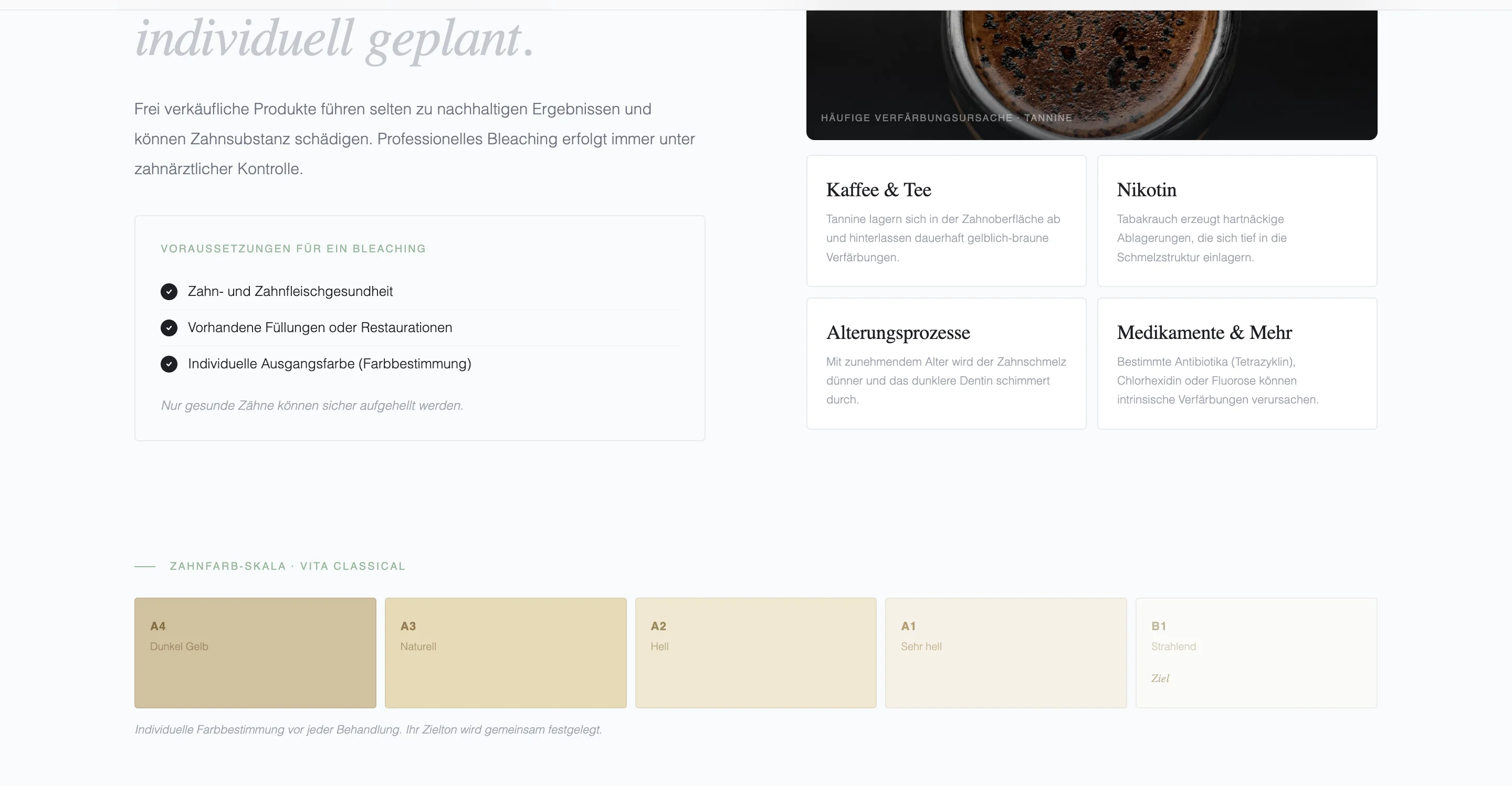 Themenseite der Zahnarztpraxis mit strukturierten Content-Bloecken
