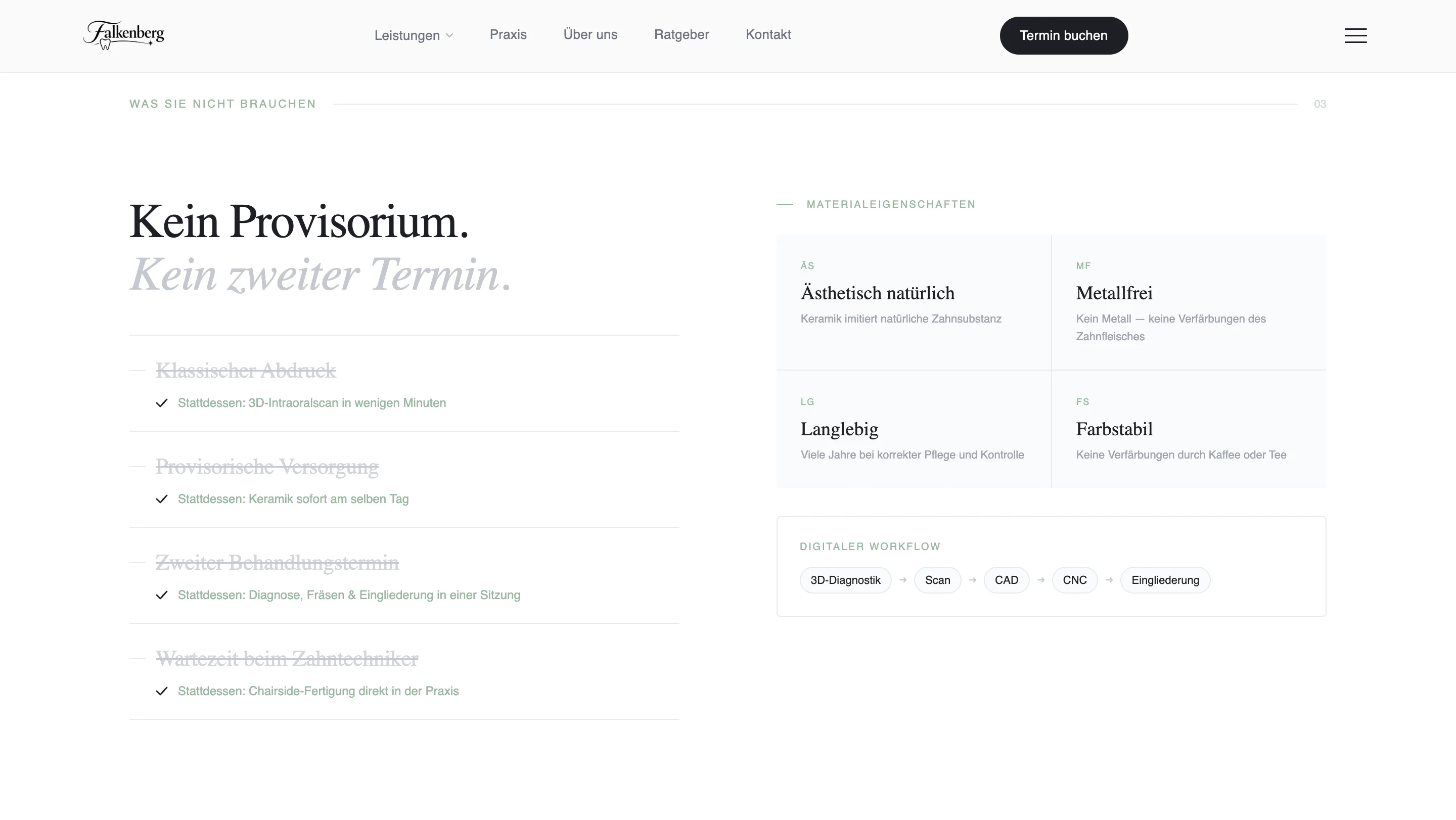 Strukturierte Klinikseite fuer Behandlungserklaerungen und Navigation