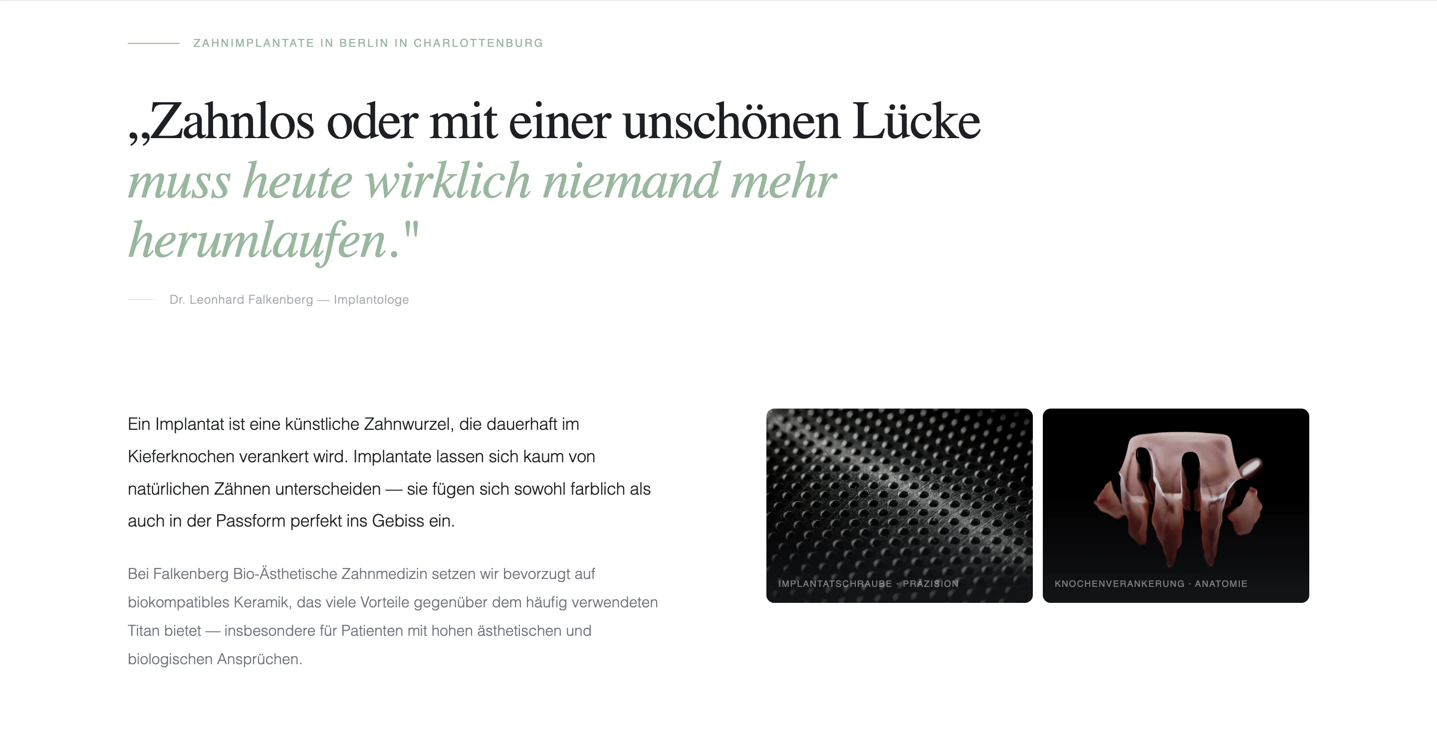 Service-Uebersicht der Zahnmedizin-Plattform mit starker visueller Hierarchie