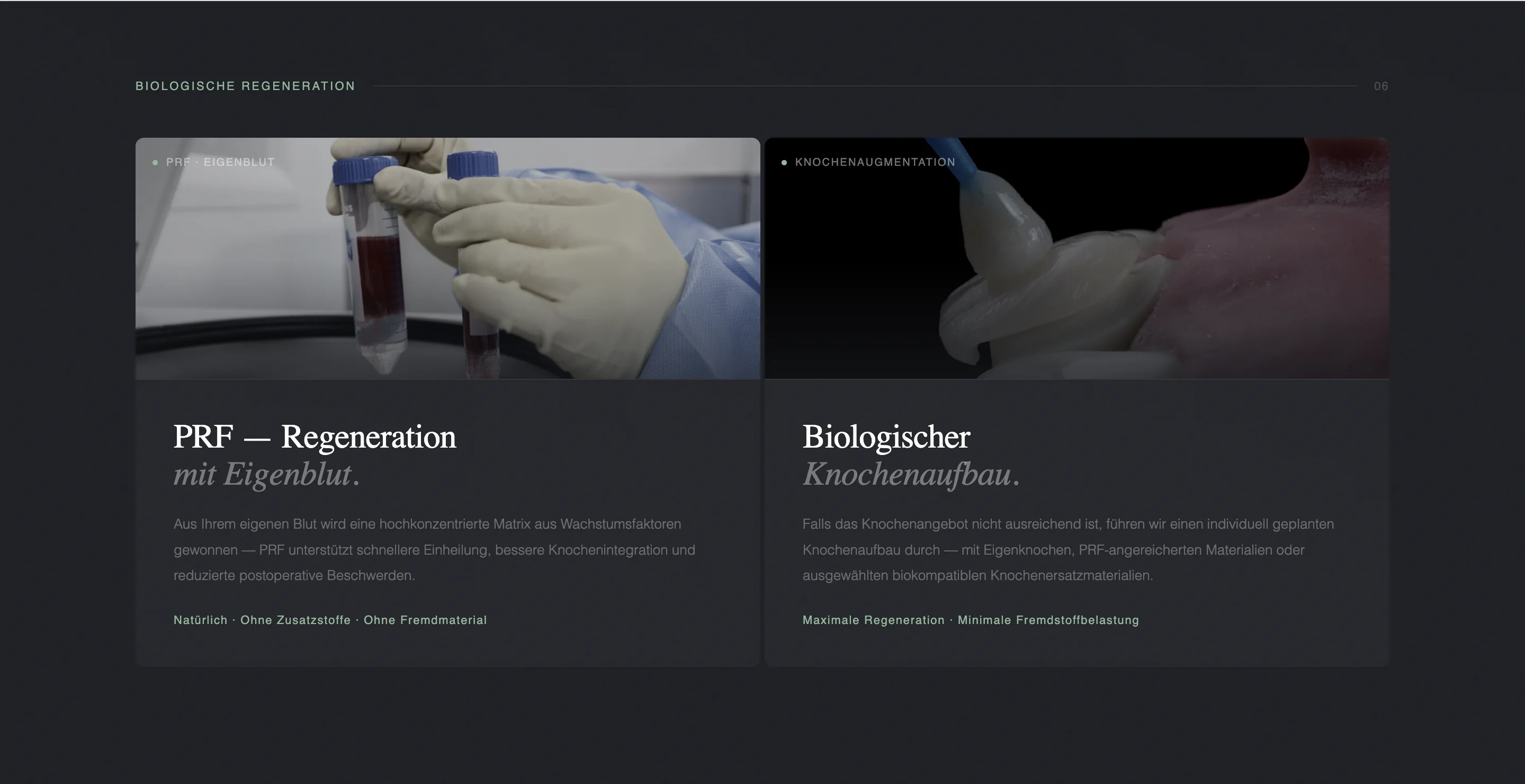 Medizinische Behandlungssektion mit Bildwelt und Proof-Elementen