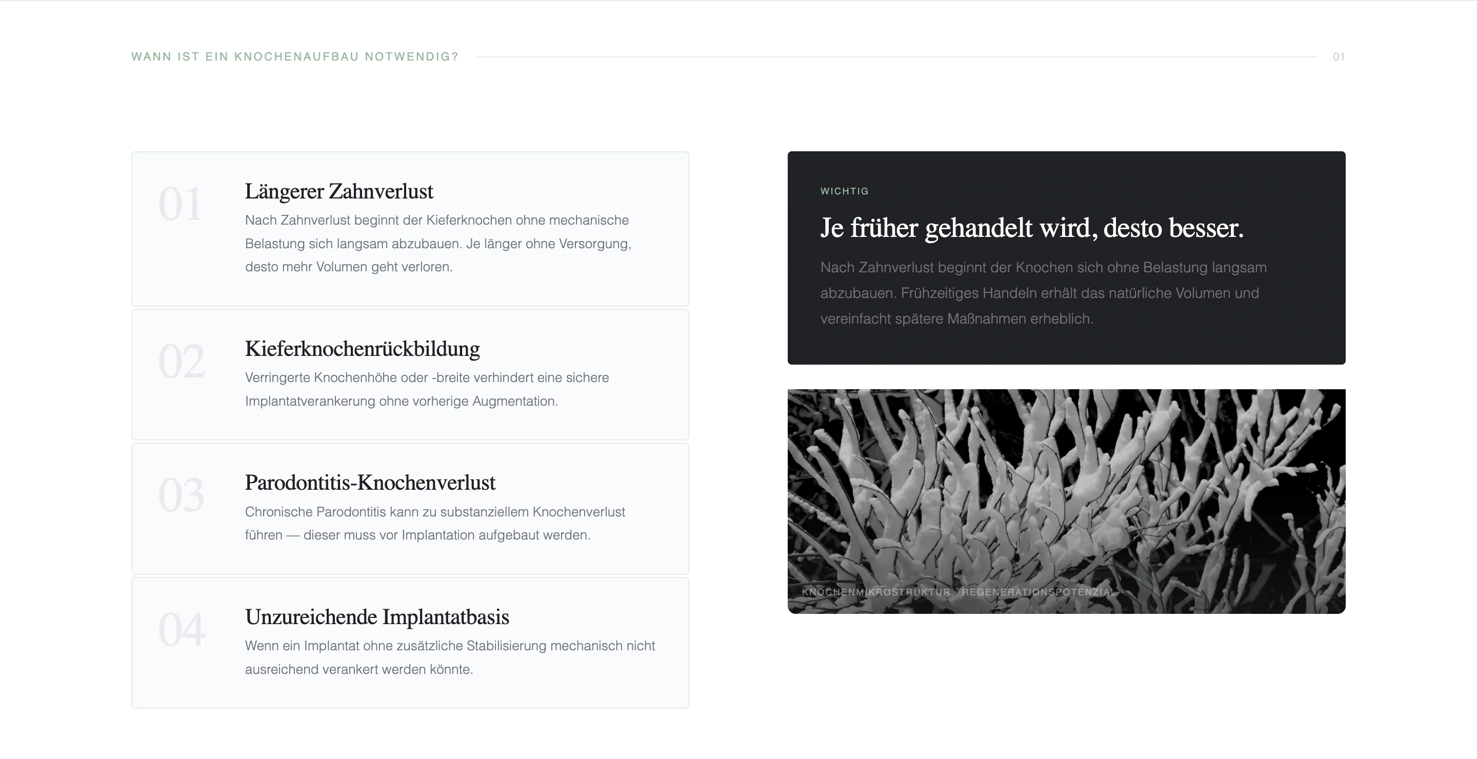Screen der Zahnarztwebsite mit Fokus auf Verfahrensdetails
