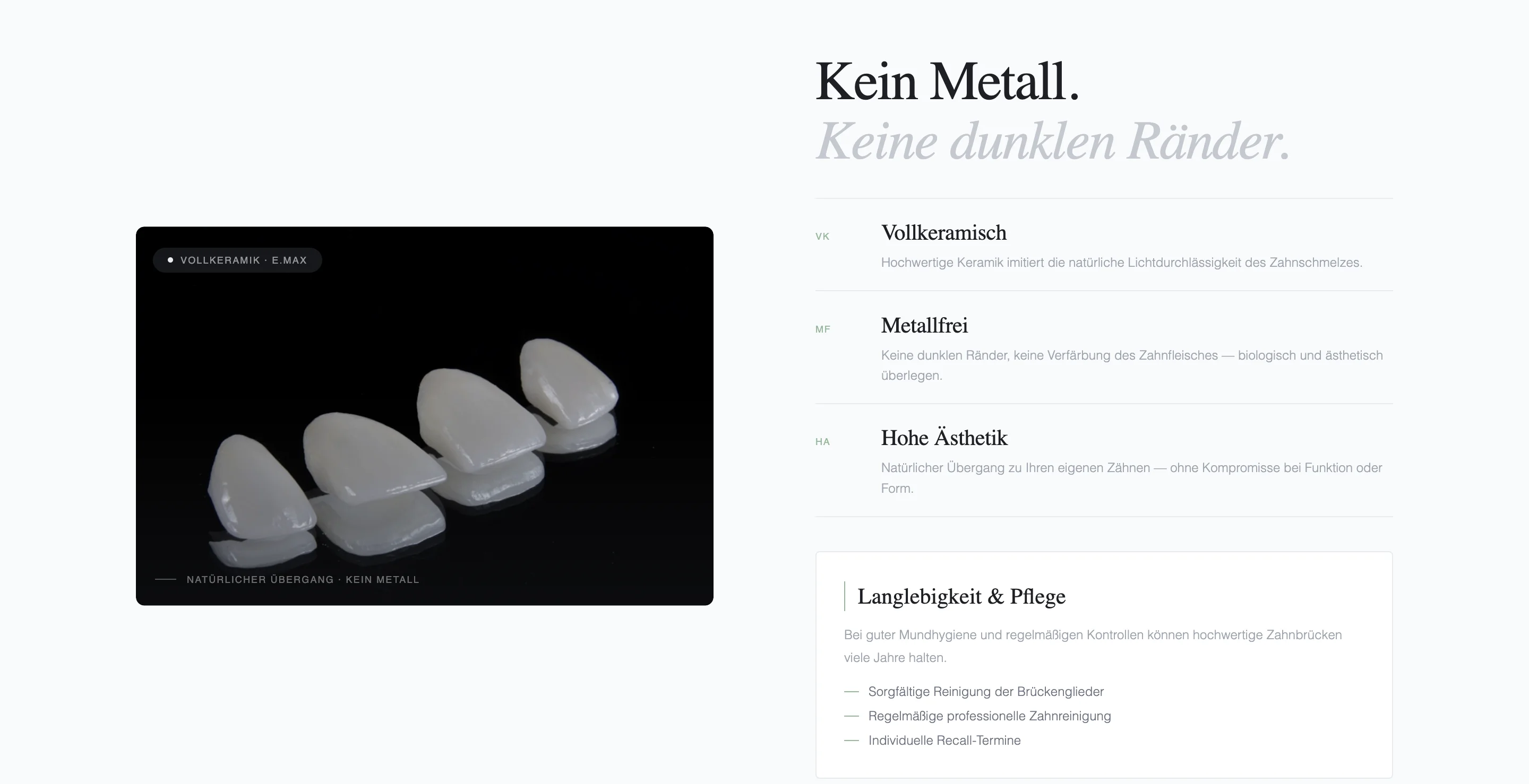 Service-Screen der Zahnarztwebsite mit Klarheit und visueller Hierarchie