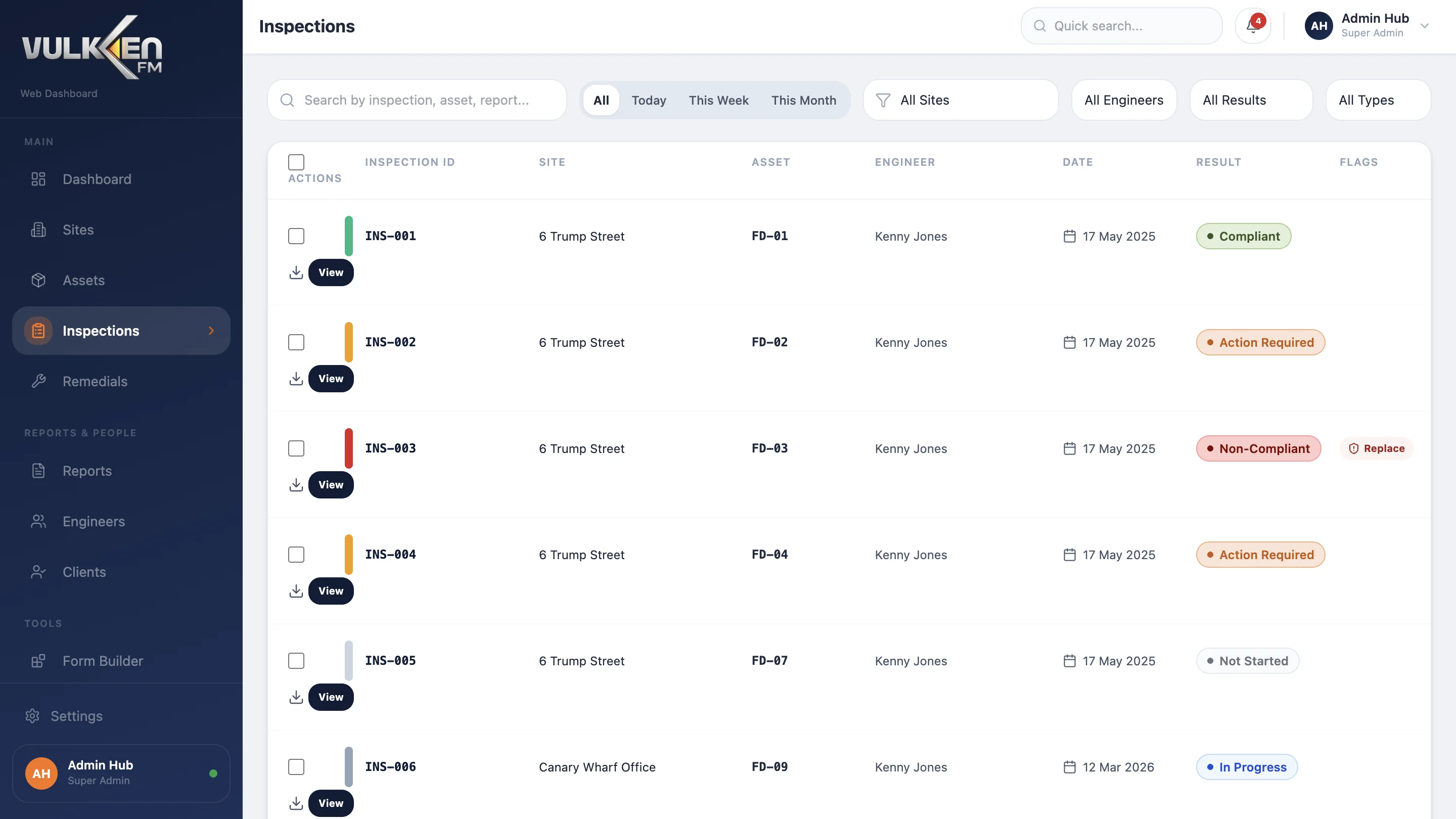 Asset-Liste im Web-Dashboard