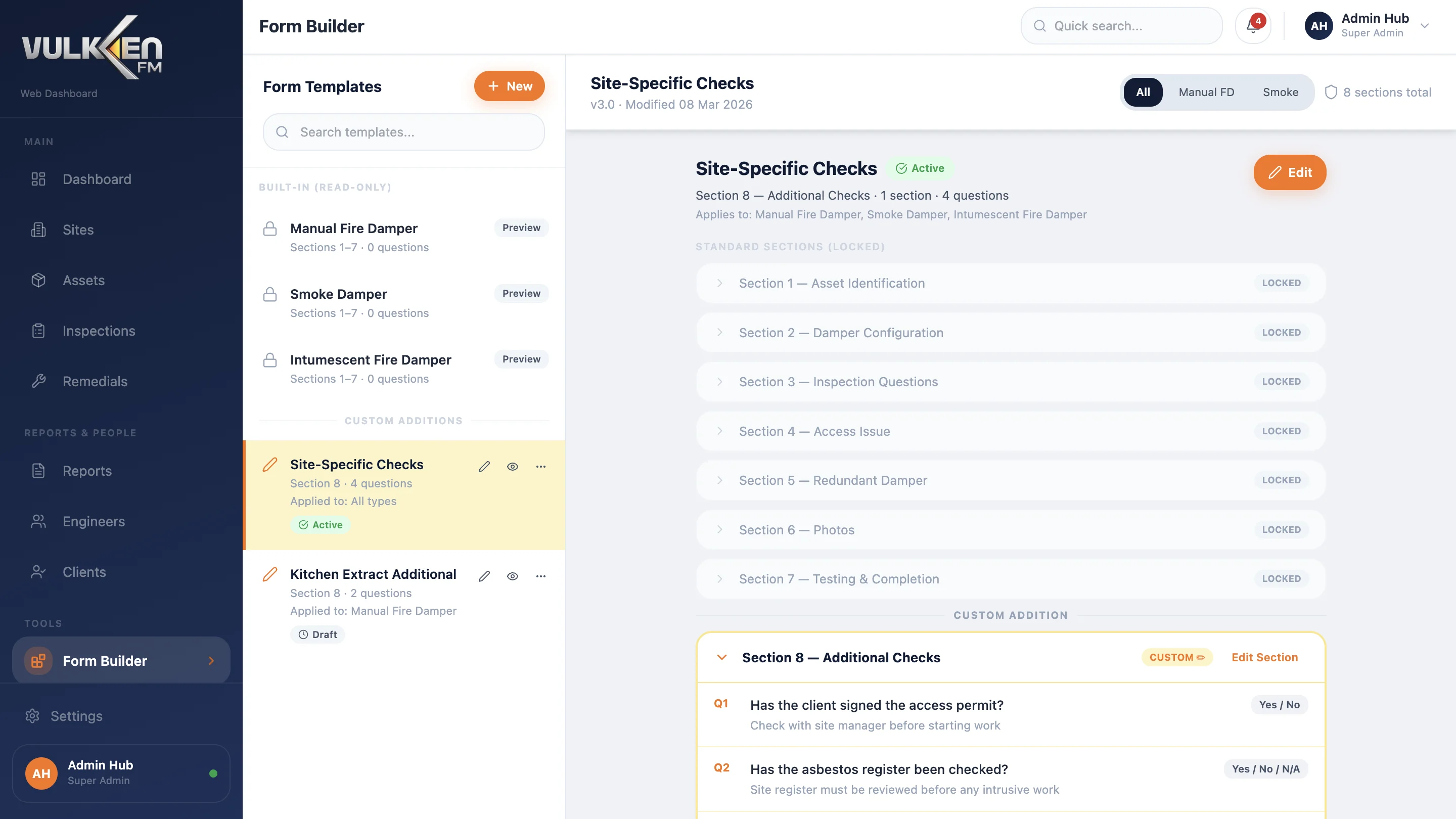Form Builder für zusätzliche Prüfsektionen