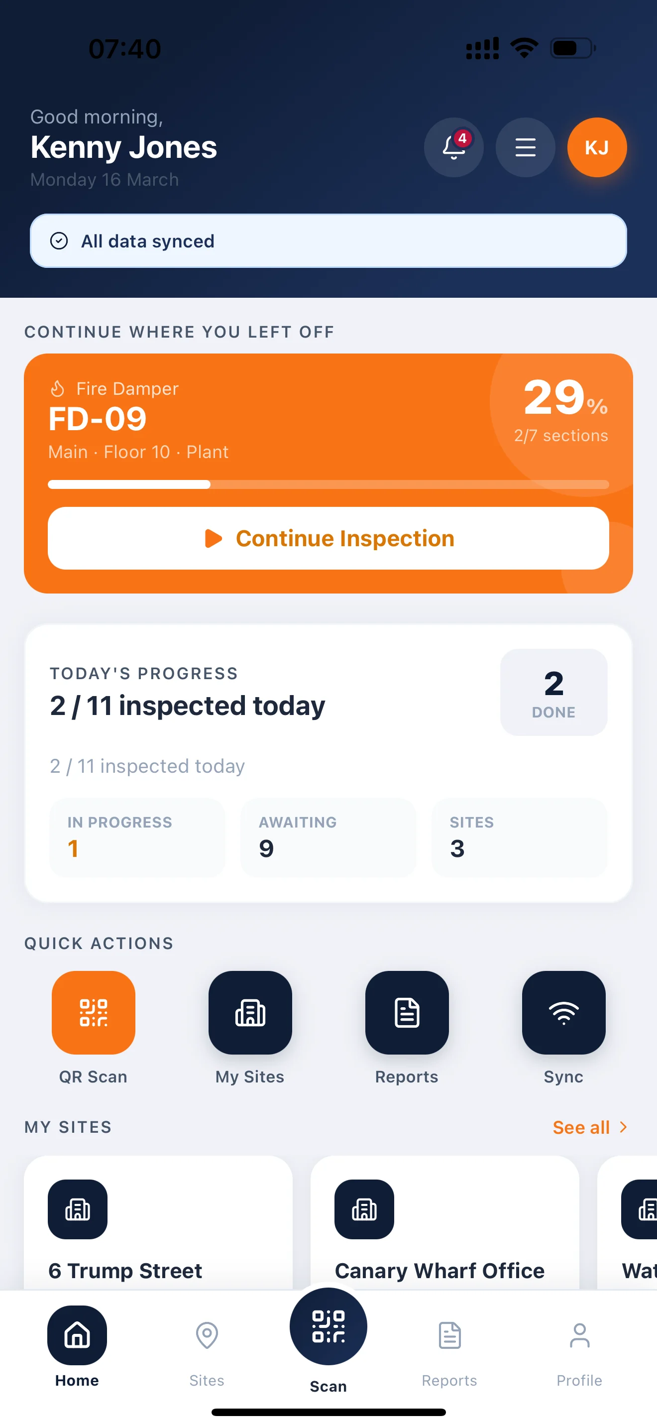 Vulken FM Dashboard und Sync-Status