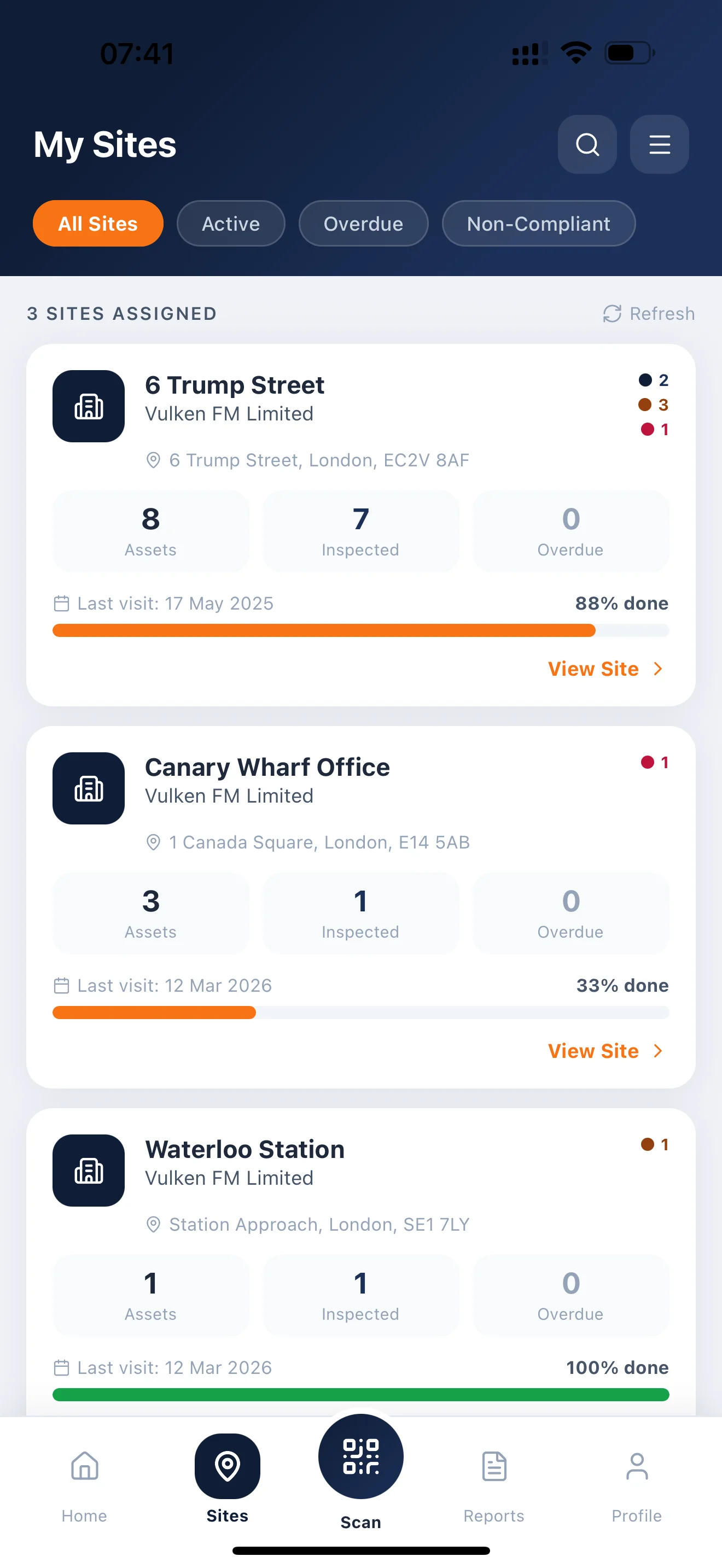 Asset- und Inspektionsliste