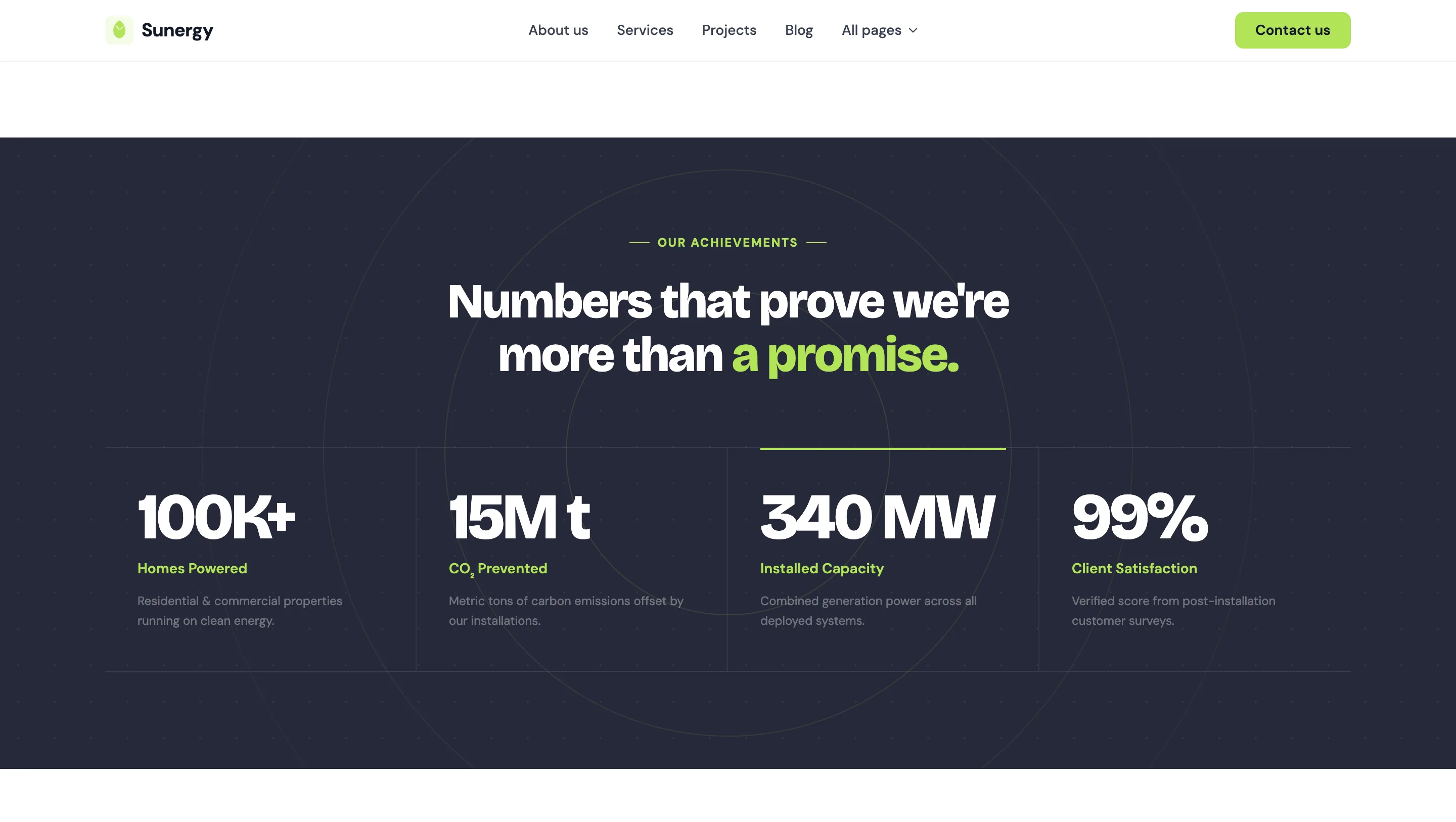 Renewable energy social proof and trust section
