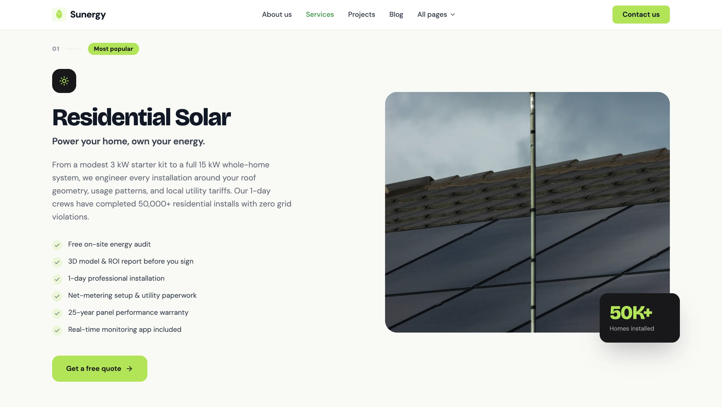 Renewable energy about page with company story