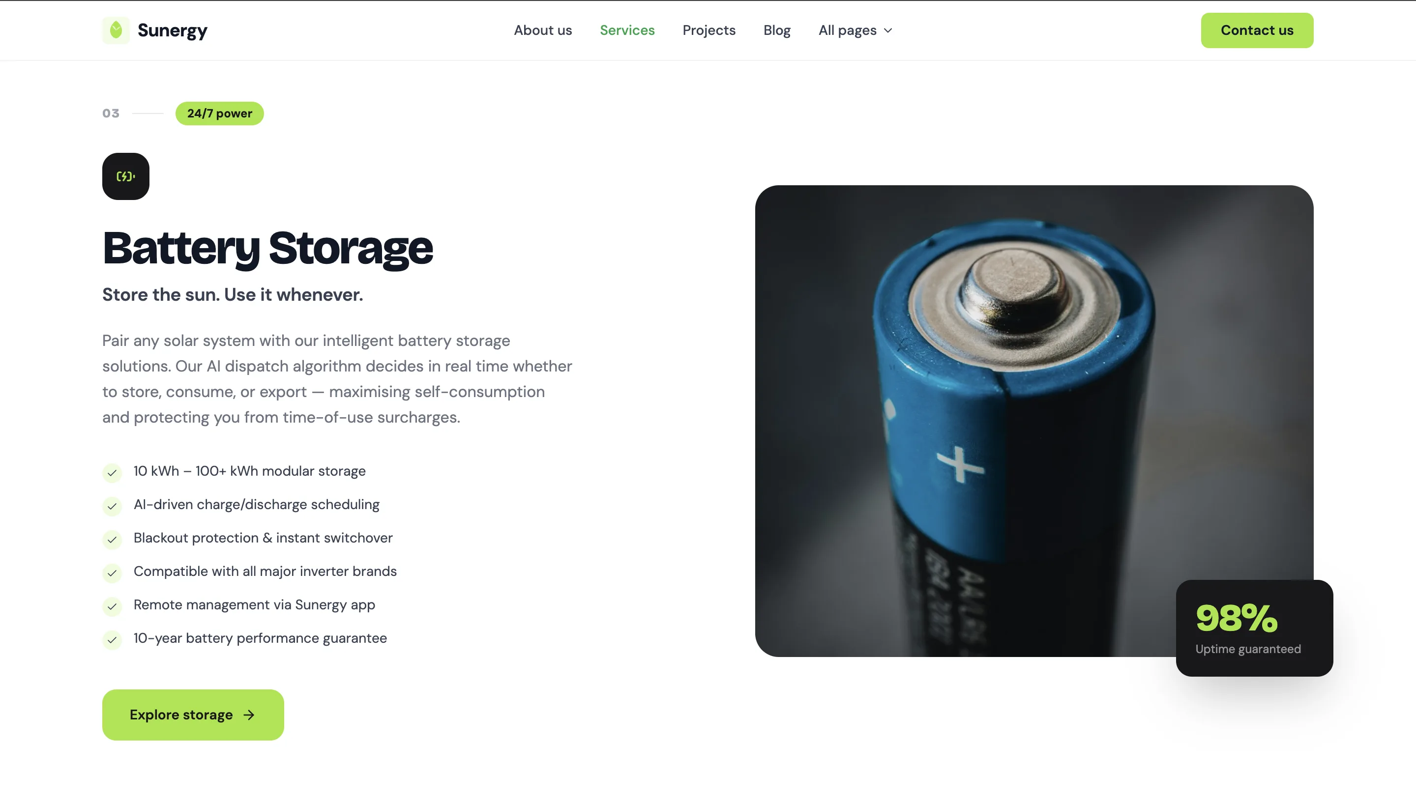 Renewable energy company values section