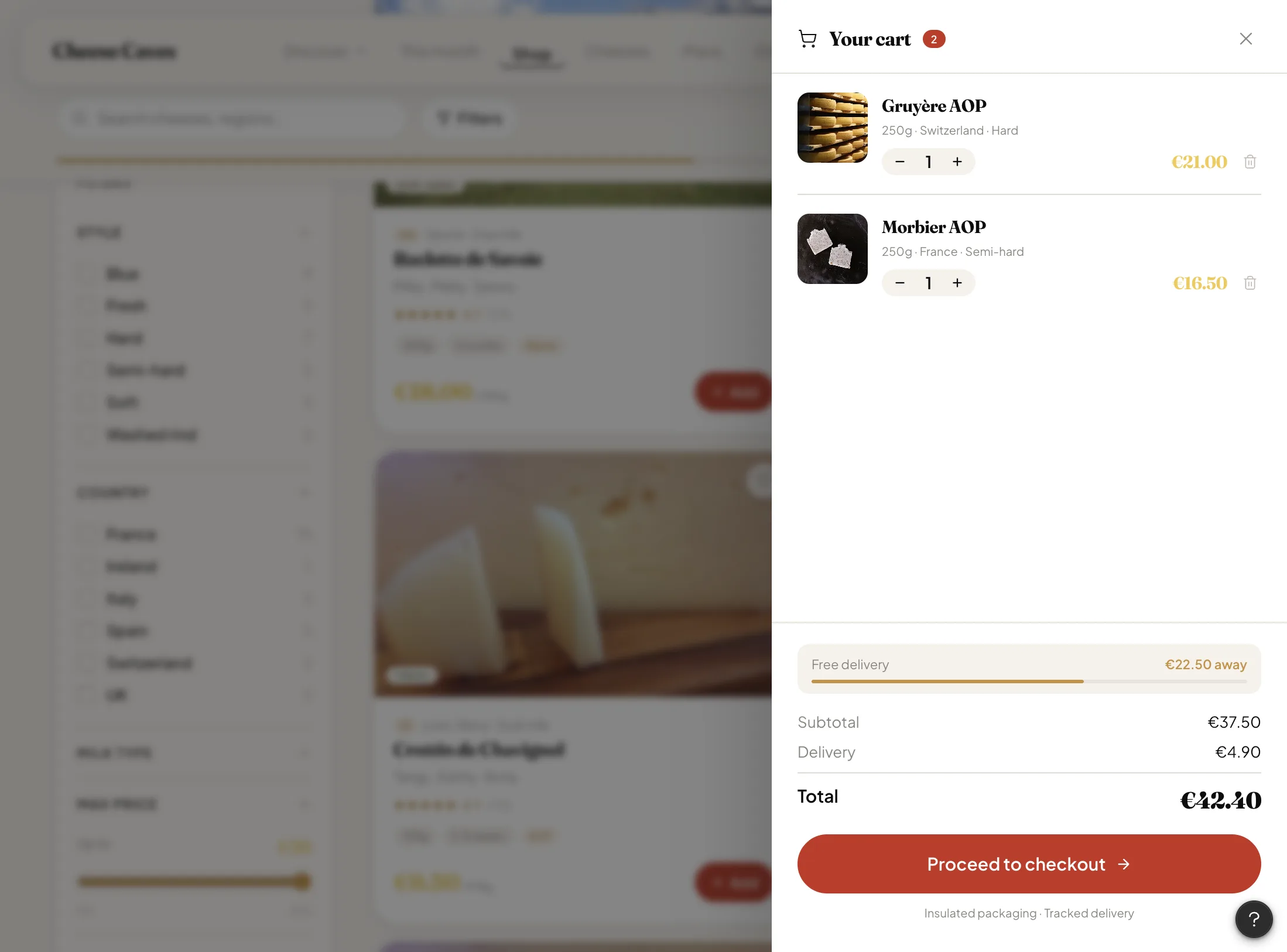 Cheese Caves product education screen