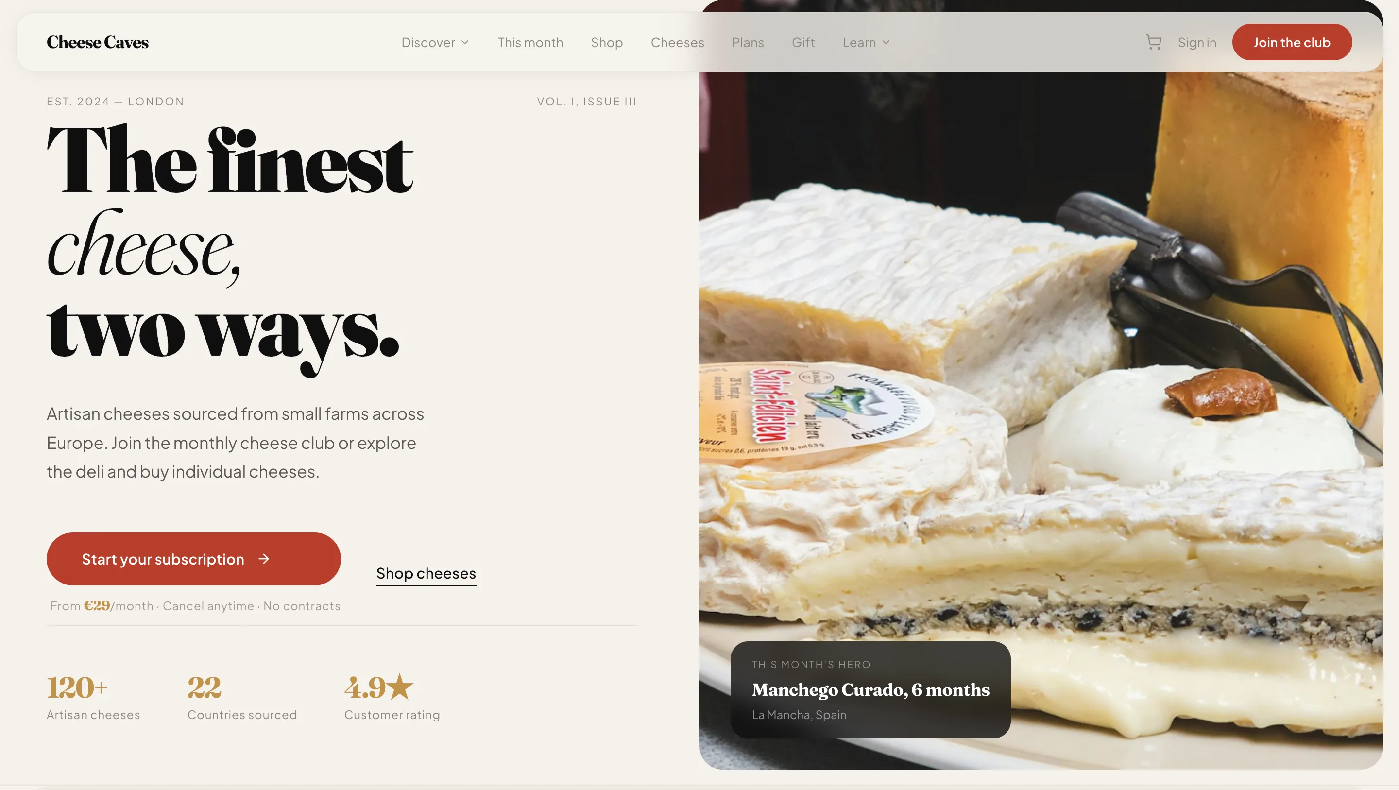 Cheese Caves illustrative Konzeptstudie einer Artisan-Cheese-Plattform