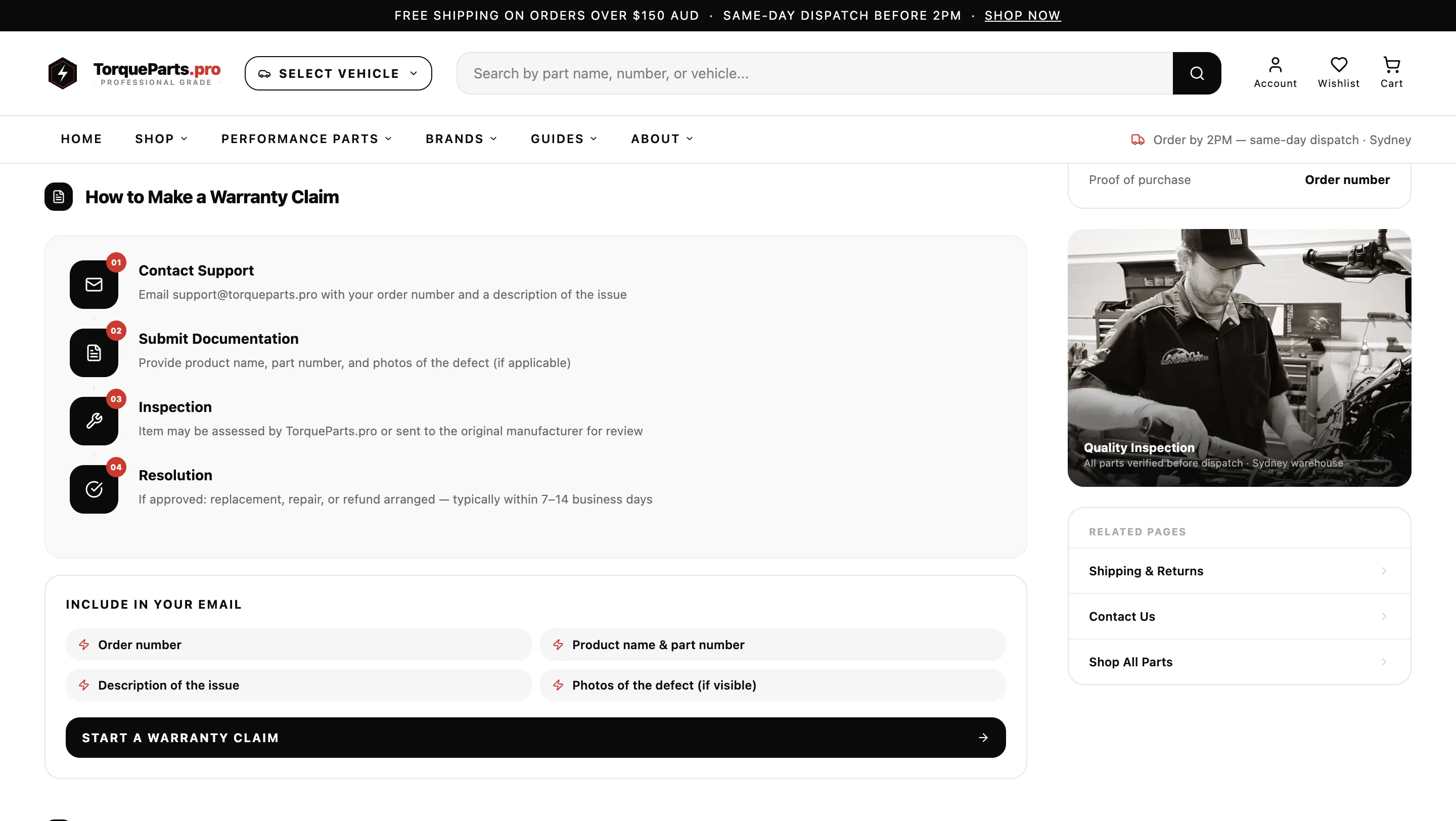 TorqueParts.pro product detail page for performance components