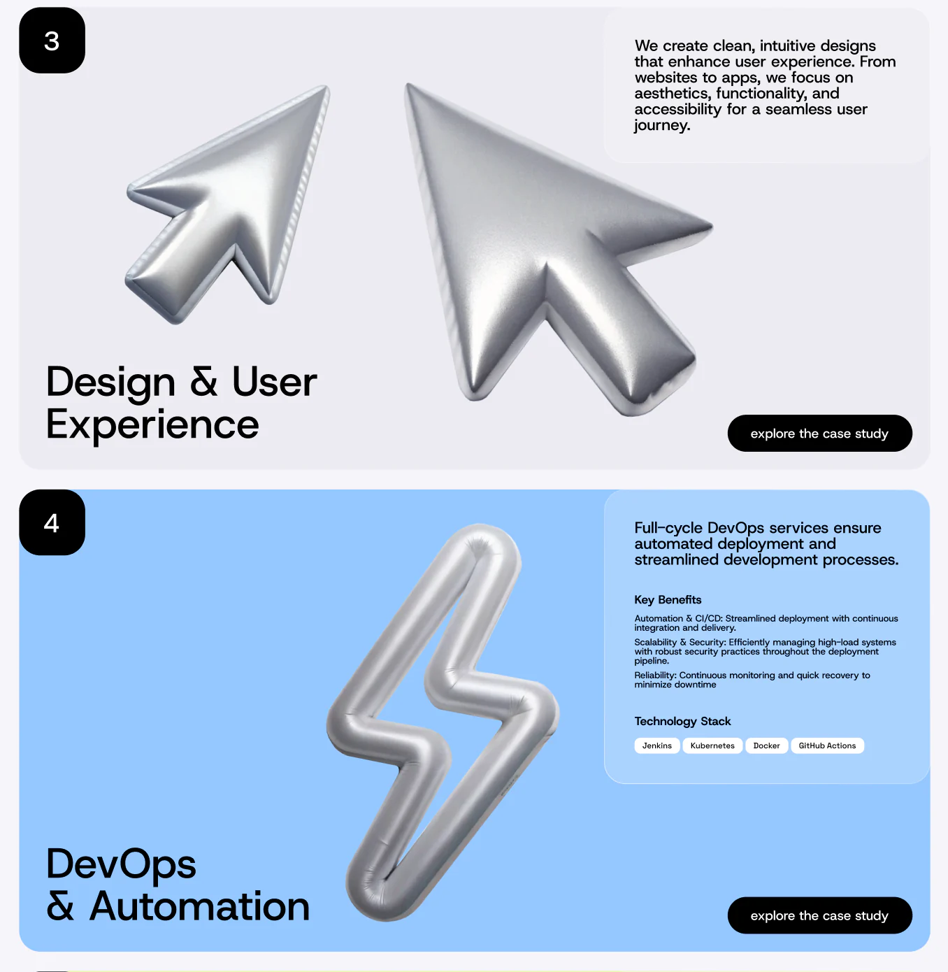 AERA Leistungsseiten für Design, UX, DevOps und Automatisierung