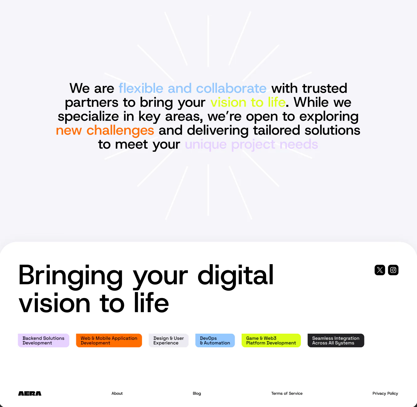 AERA Markenstatement und strukturierter Website-Footer