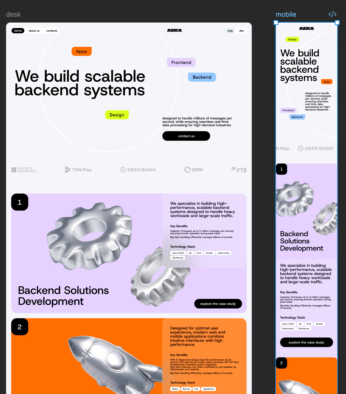 AERA Desktop- und Mobile-Layouts im responsiven Designsystem