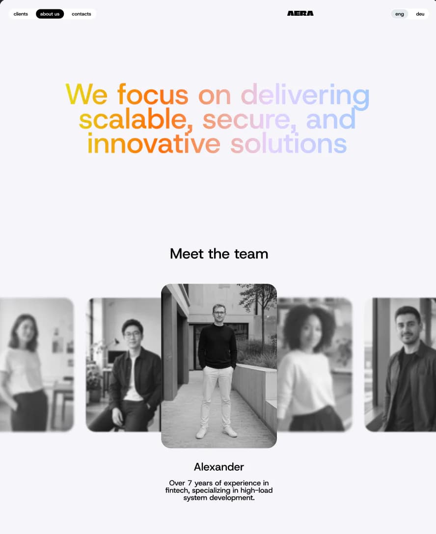 AERA Teamseite mit Editorial-Portraits
