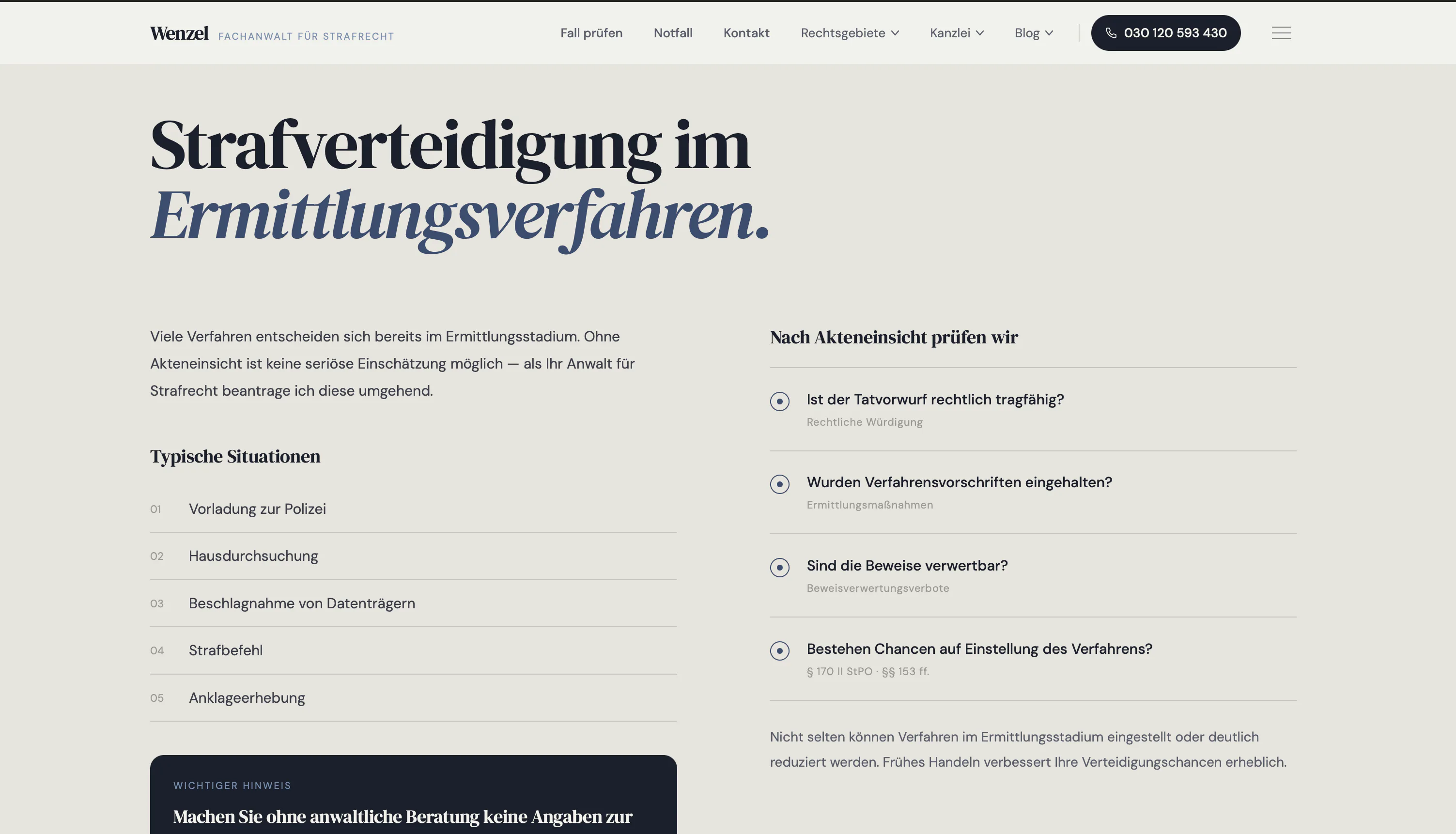 Wenzel Informationsseite zur Strafverteidigung im Ermittlungsverfahren
