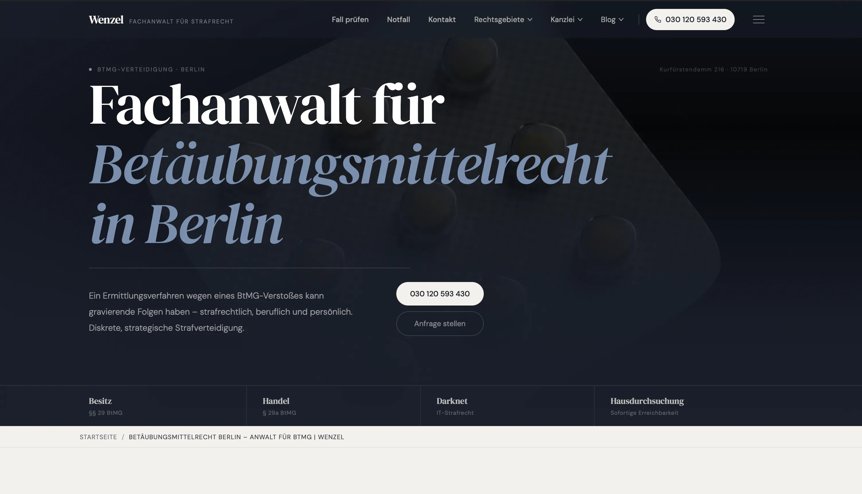 Wenzel Landingpage zum Betäubungsmittelstrafrecht in Berlin