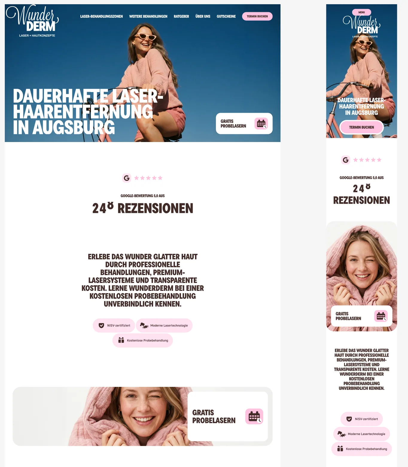 WunderDerm Redesign als vollständige Desktop- und Mobile-Ansicht